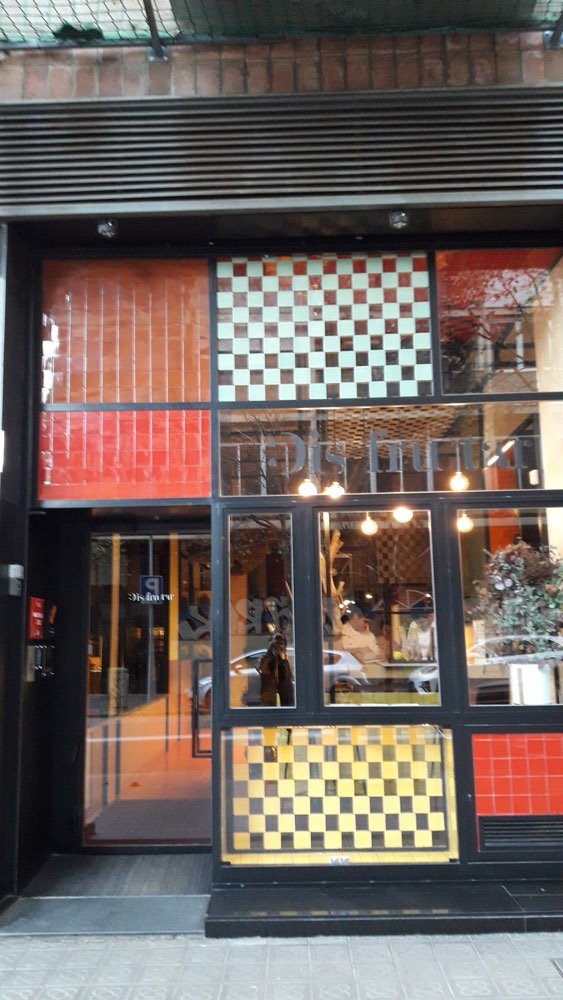 The tiled shopfront of Disfrutar in the Eixample, Barcelona