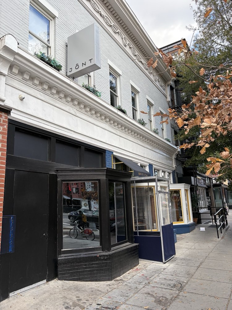 The white building on 14th Street NW, Washington, D.C., with the Jônt sign above Bresca