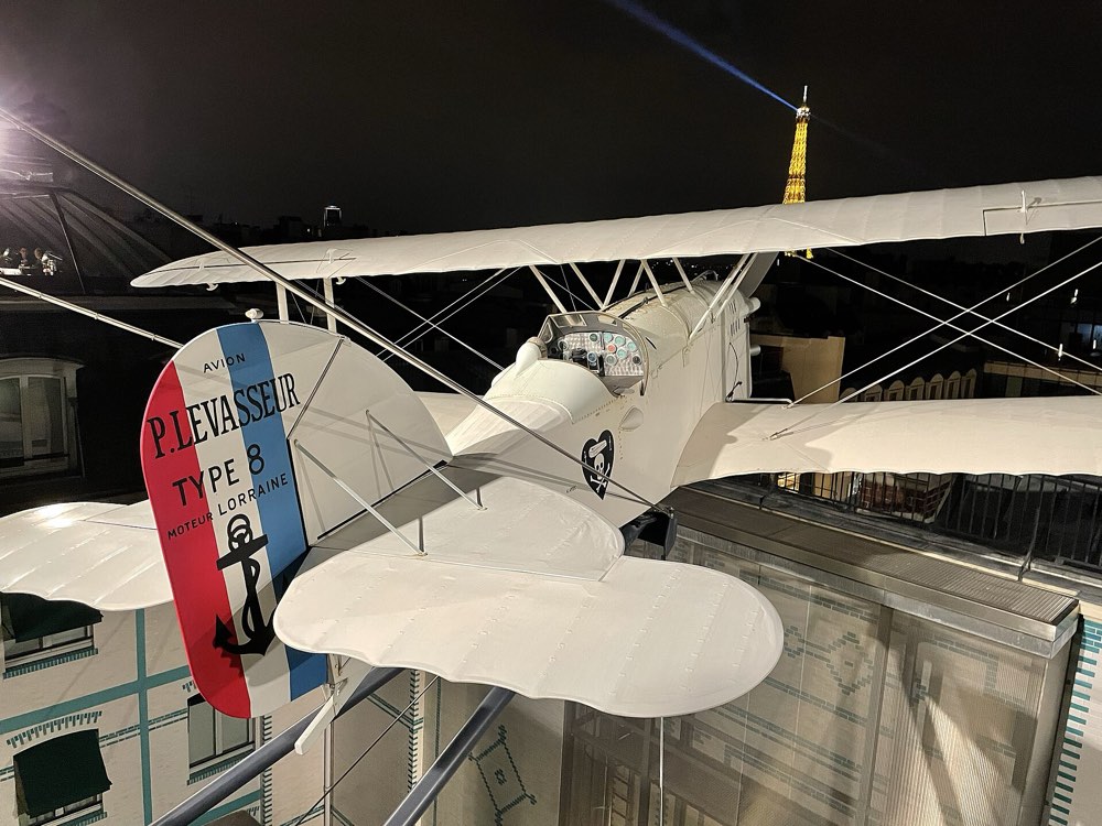 The replica biplane on the rooftop of The Peninsula Paris, home of L'Oiseau Blanc