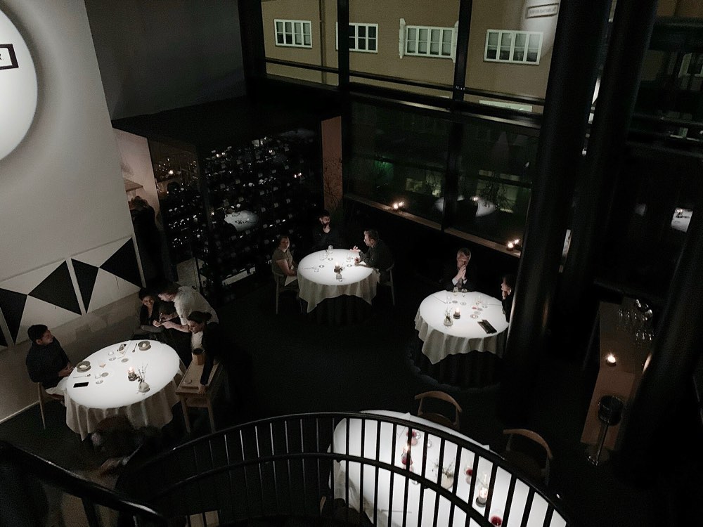 The dining room of Maaemo in Oslo, seen from above