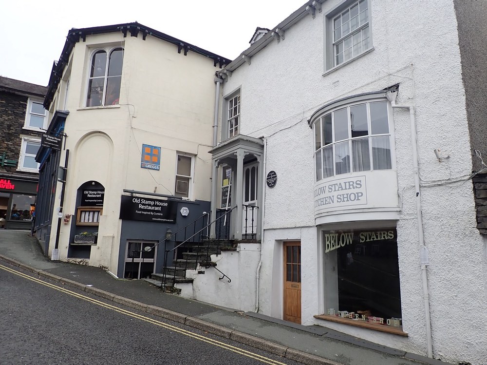 The building on Church Street, Ambleside, with the Old Stamp House Restaurant sign