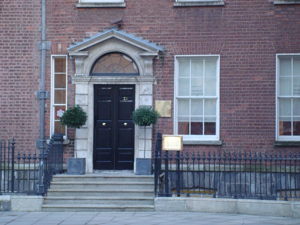The Georgian front door of Restaurant Patrick Guilbaud, Dublin