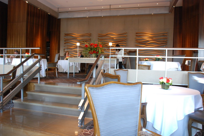 The dining room of Per Se in New York, with tables on raised levels