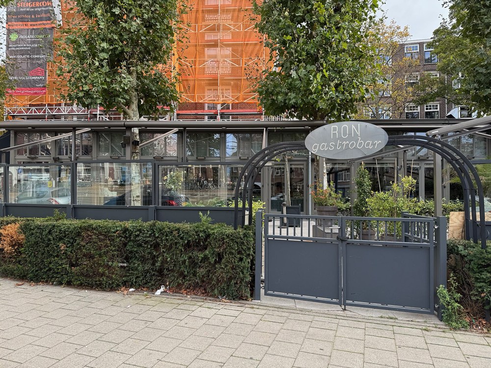 The terrace and sign of Ron Gastrobar in Amsterdam