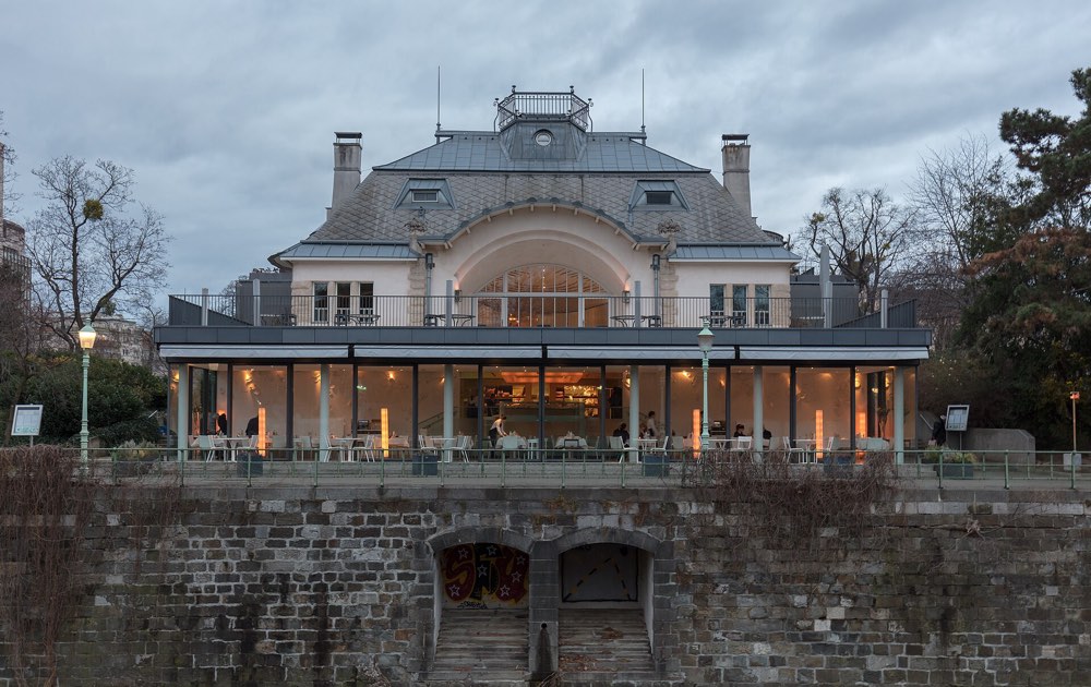 The Steirereck building in Vienna's Stadtpark at dusk