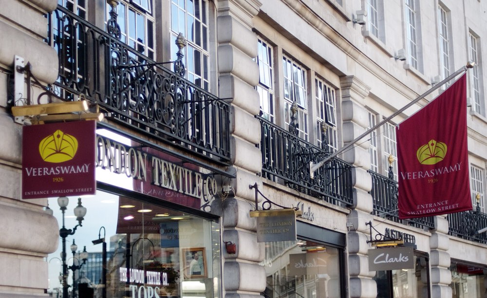 Veeraswamy's banners on Victory House, Regent Street, London